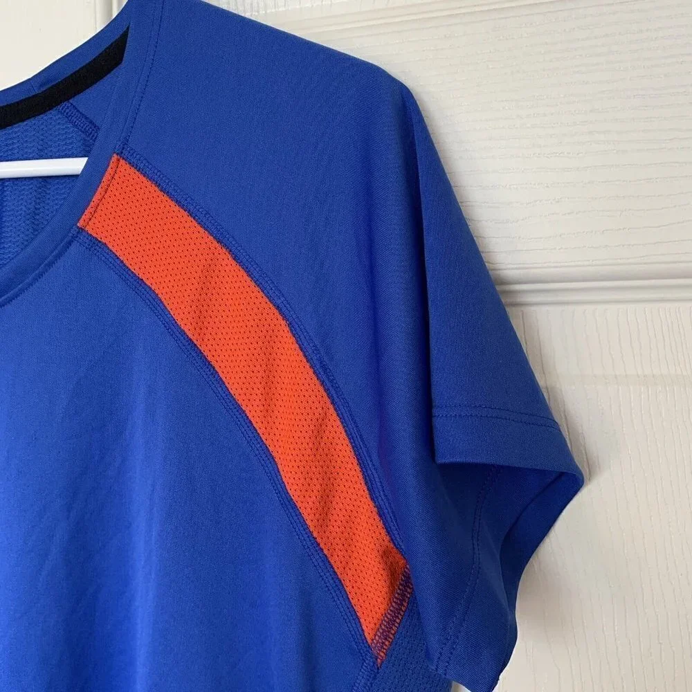 Nike Dri Fit Women’s XL Short Sleeve Short Blue Orange Shirt Mesh Sides